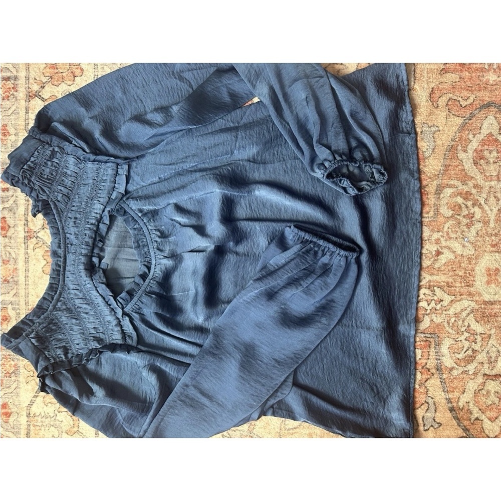 Anthropolgie Skies Are Blue Midnight Blouse with Textured Neckline